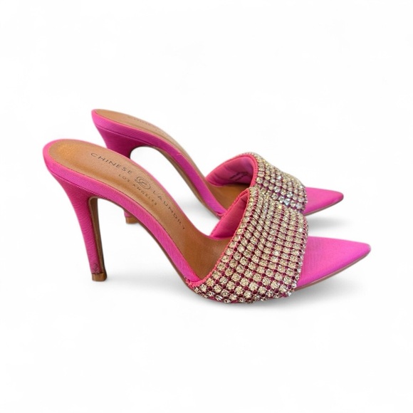 Chinese Laundry Pink Rhinestone Heeled Mules – Size 6 (36.5) - Picture 8 of 11